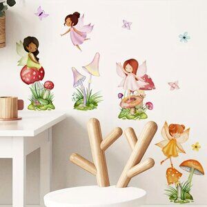 Children's Removable Wall Decals Woodland Fairies Toadstools Magical Colorful